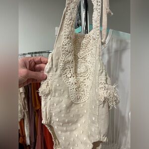 6mo good night moon romper, cream/white